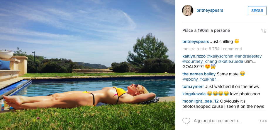 Foto di Britney Spears in bikini postata su Instagram