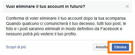 Terzo passaggio per eliminare il proprio account Facebook