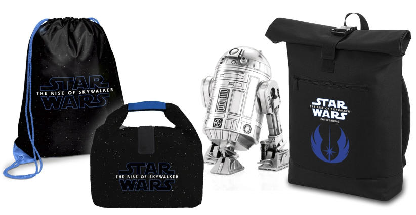 Gli zaini e le borse di Star Wars, insieme a una replica di R2-D2