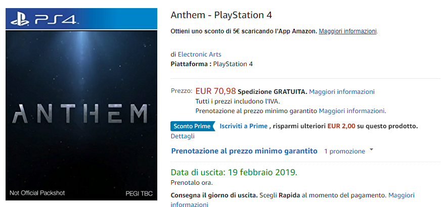 Anthem uscirà a febbraio 2019 su PS4, Xbox One e PC