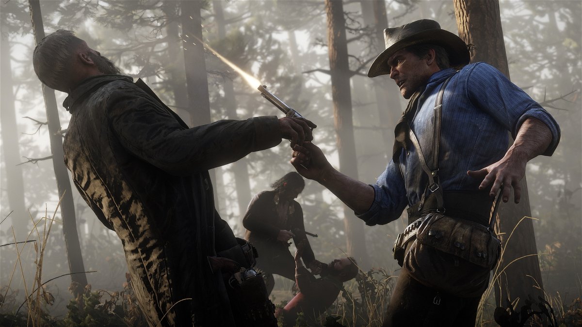 Arthur intimidisce un NPC in Red Dead Redemption 2