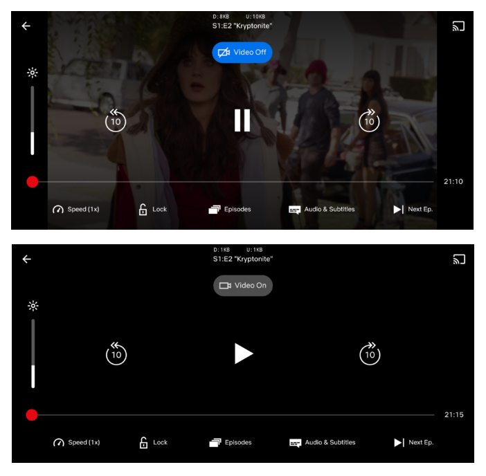 Sopra la modalità 'schermo acceso', sotto quella 'schermo spento' di Netflix per Android
