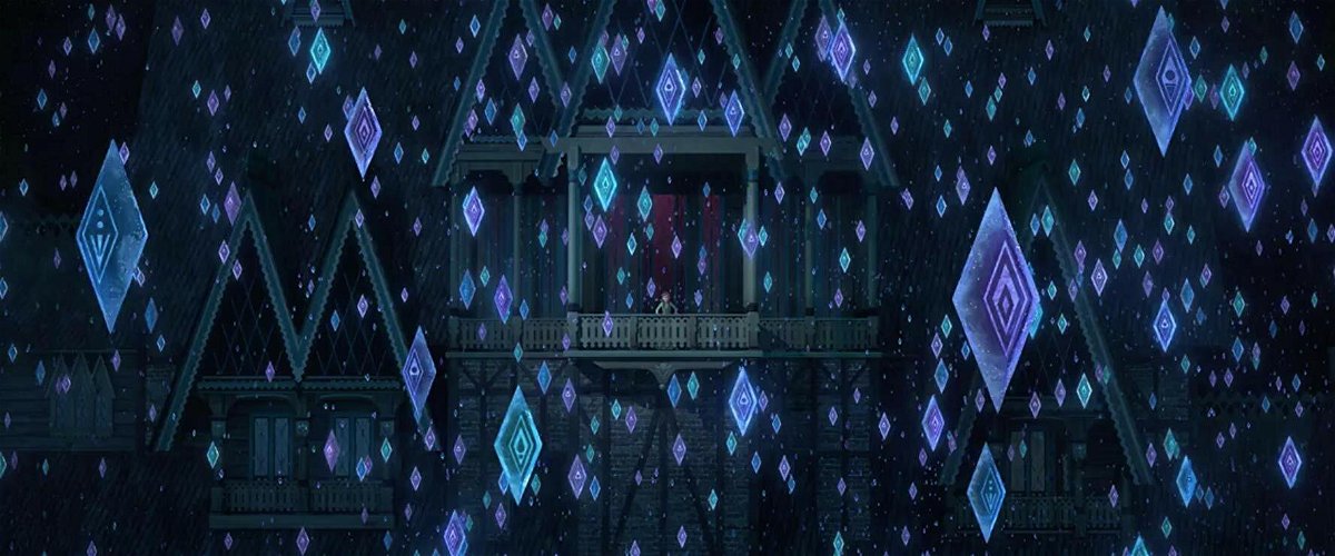 Un'immagine dei cristalli di ghiaccio a forma di rune dal trailer del film Frozen 2