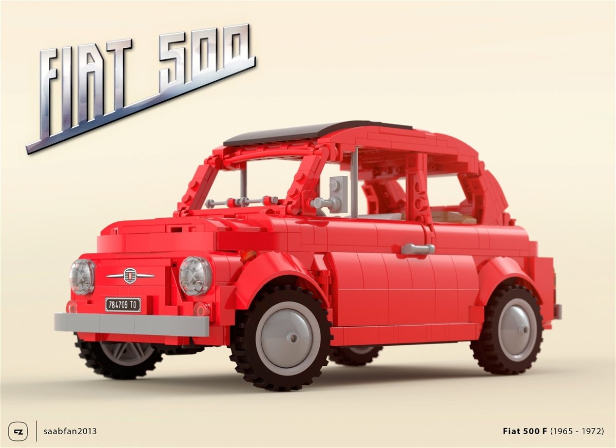 Primo piano del set LEGO Fiat 500 F con la carozzeria rossa