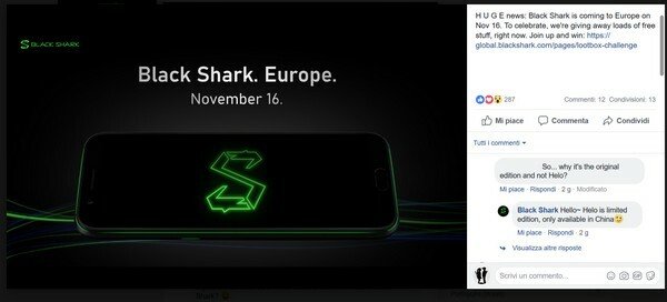 Black Shark annuncia su Facebook l'arrivo del suo smartphone in Europa