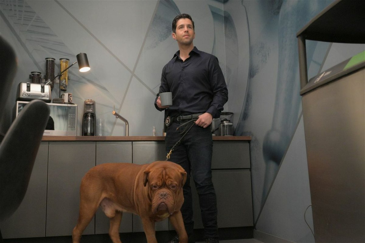 Scott Turner e il cagnolino Hooch in una scena della serie TV