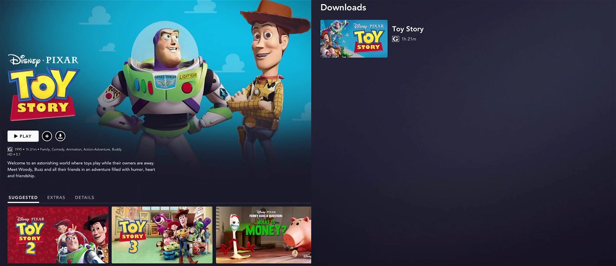 La schermata di tutti i download su Disney+