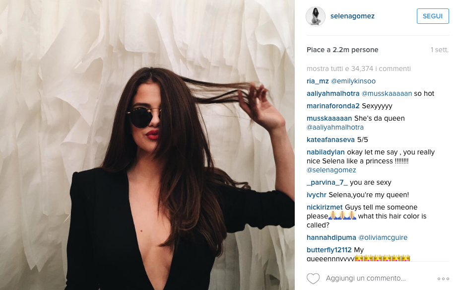 Primo piano sexy di Selena Gomez postato su Instagram