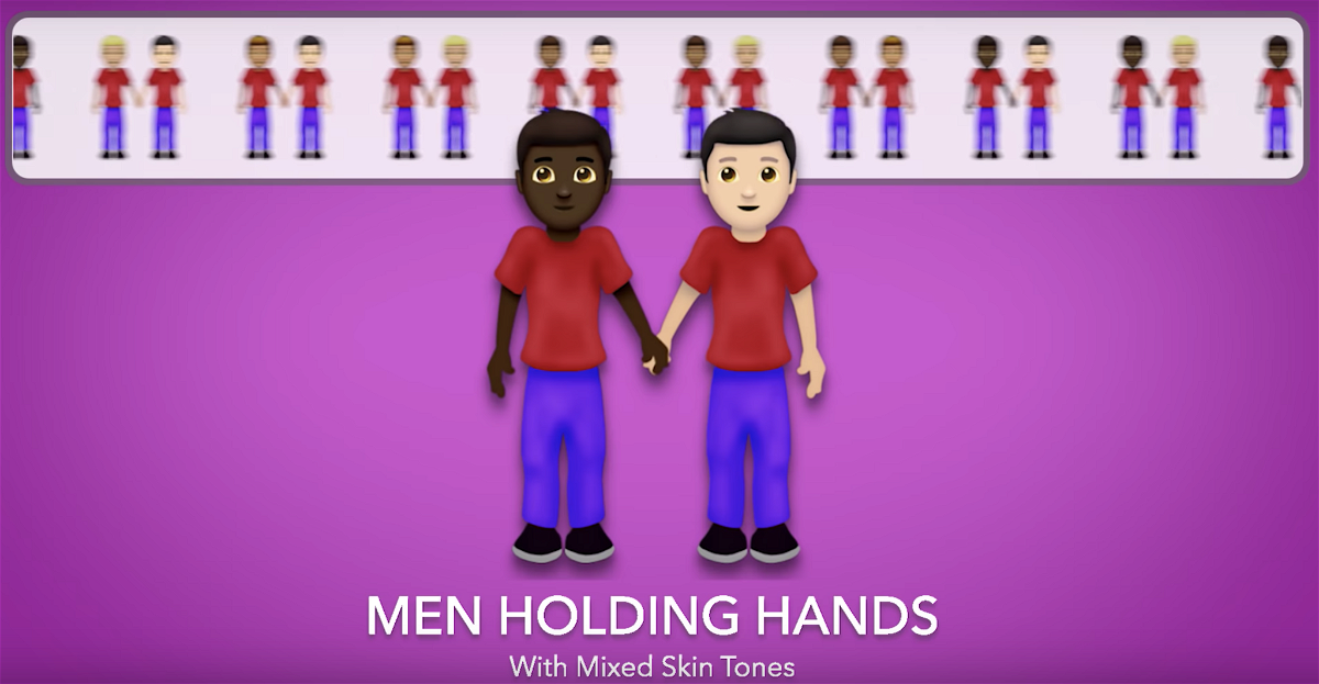 Screen dell'emoji di una coppia formata da persone con diverso colore della pelle