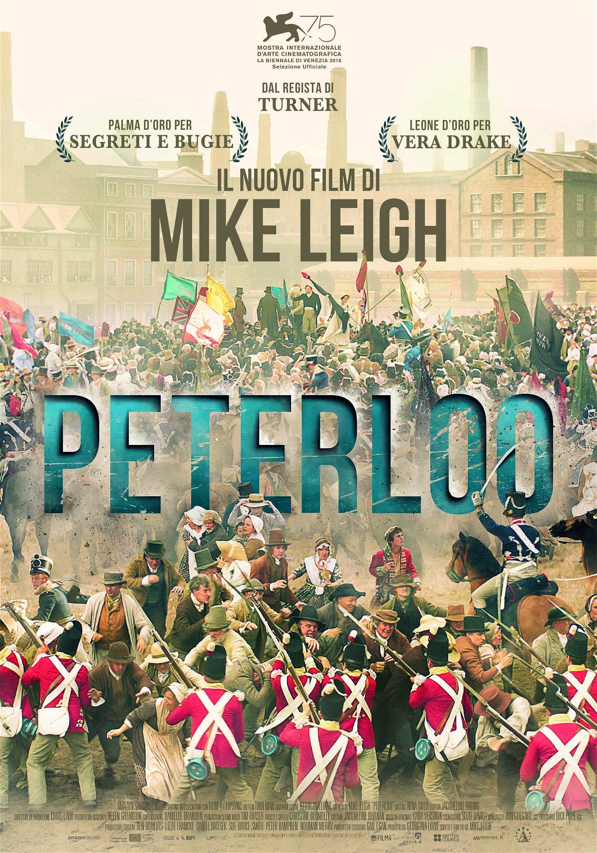 La locandina di Peterloo, film drammatico del regista inglese Mike Leigh