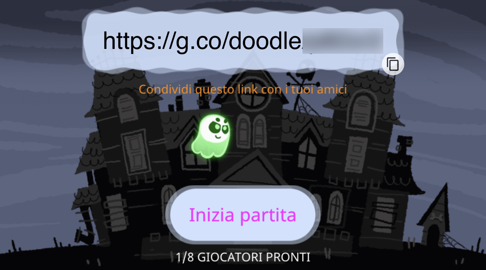 Clicca per vedere l'immagine originale La schermata del doodle-gioco di Google per Halloween 2018 per creare una partita personalizzata