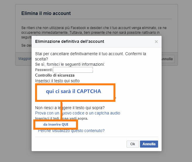 Clicca per vedere l'immagine originale Captcha per disattivare il proprio account Facebook