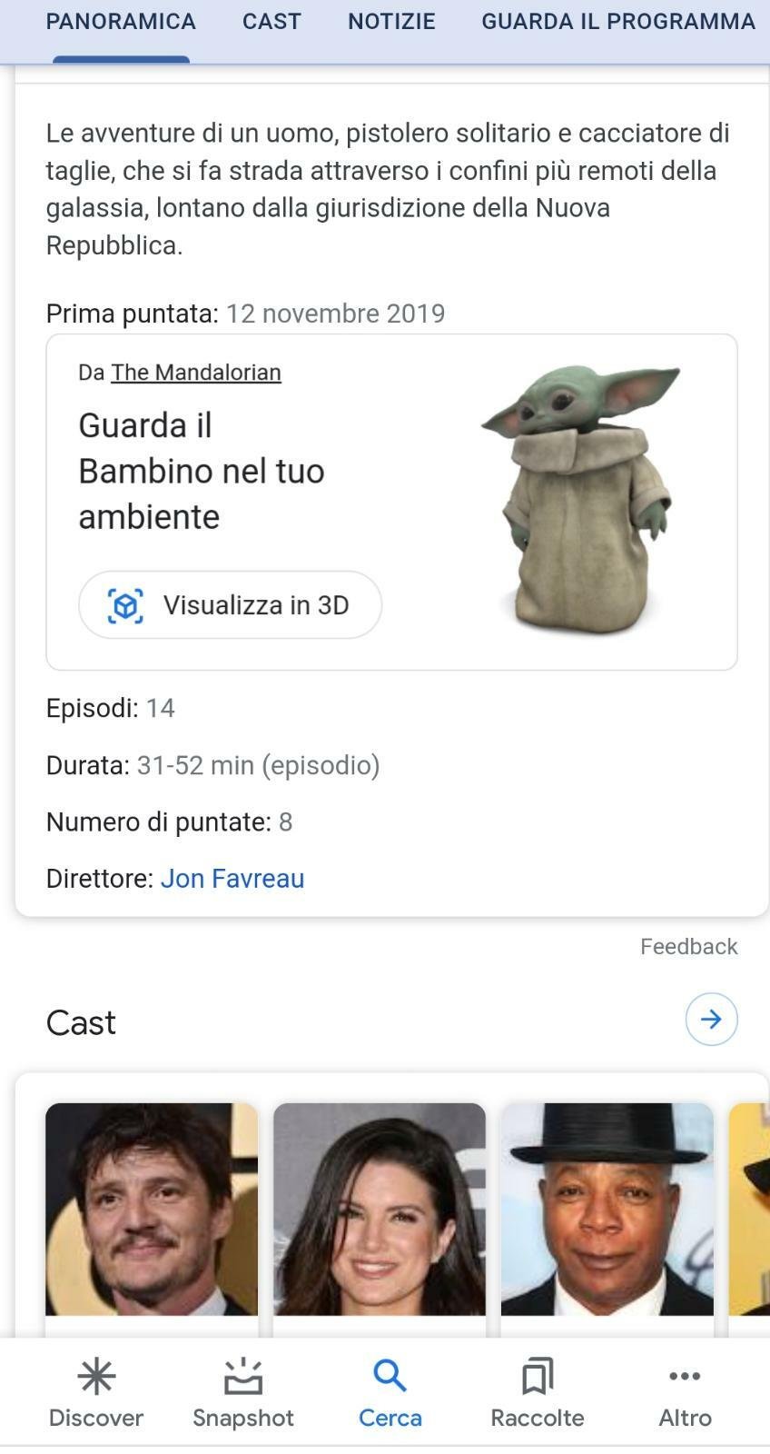La visualizzazione 3D di Baby Yoda su Google 