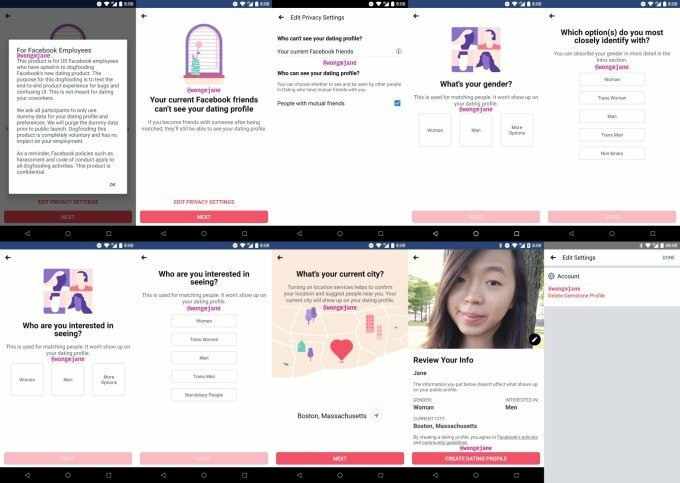 Screen informativi sulla creazione di un profilo Dating