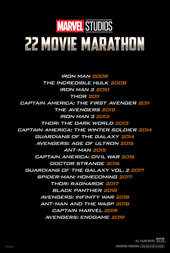 I 22 titoli dei film che saranno proiettati nella maratona Marvel Studios nei cinema americani AMC