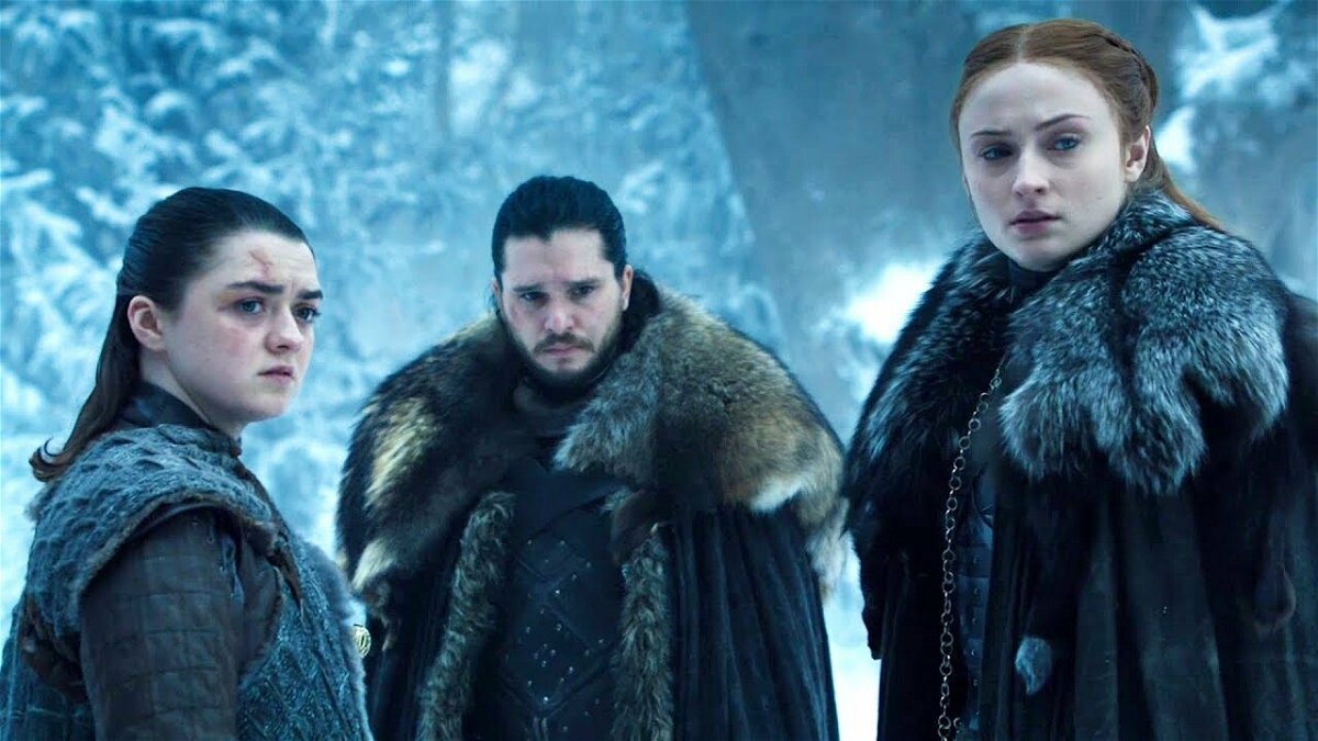 Maisie Williams, Kit Harington e Sophie Turner in Game of Thrones 8