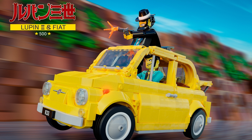 Dettagli del set  LEGO Fiat 500 F con le Minifigure di Lupin e Jigen 