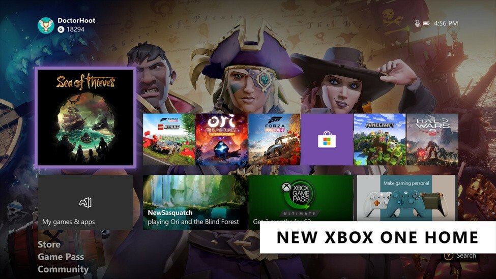 Screen della schermata Home di Xbox One con l'aggiornamento Feb 2020