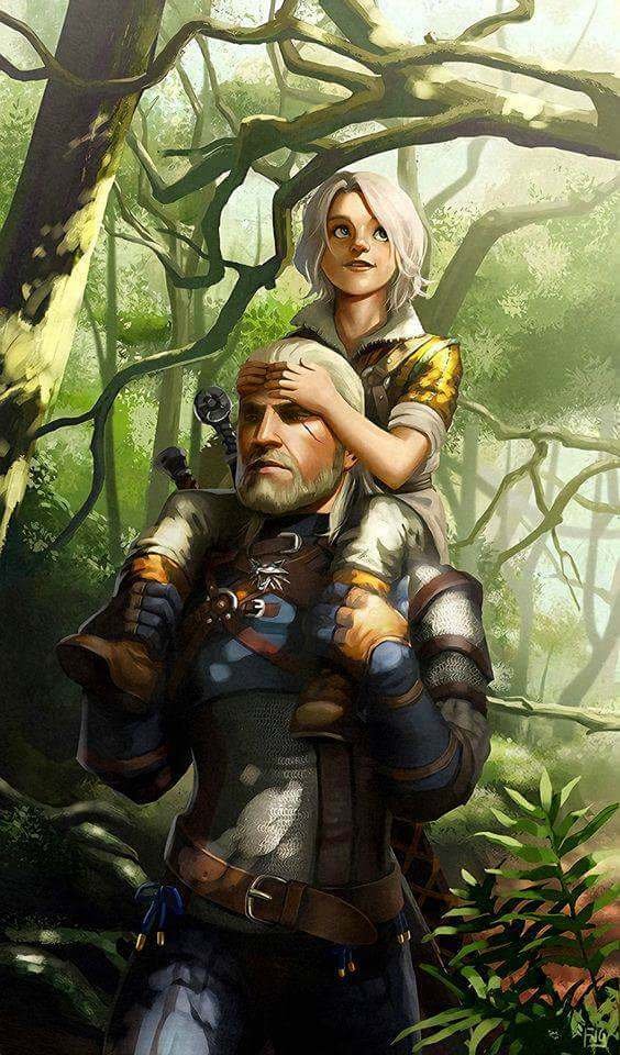 Lo strigo Geralt e la piccola Ciri nel bosco di Brokilon