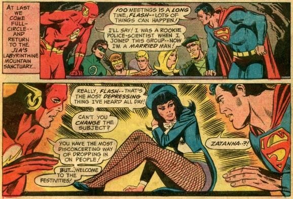 Zatanna seduta in posa sexy in una pagina di un fumetto DC Comics anni '70