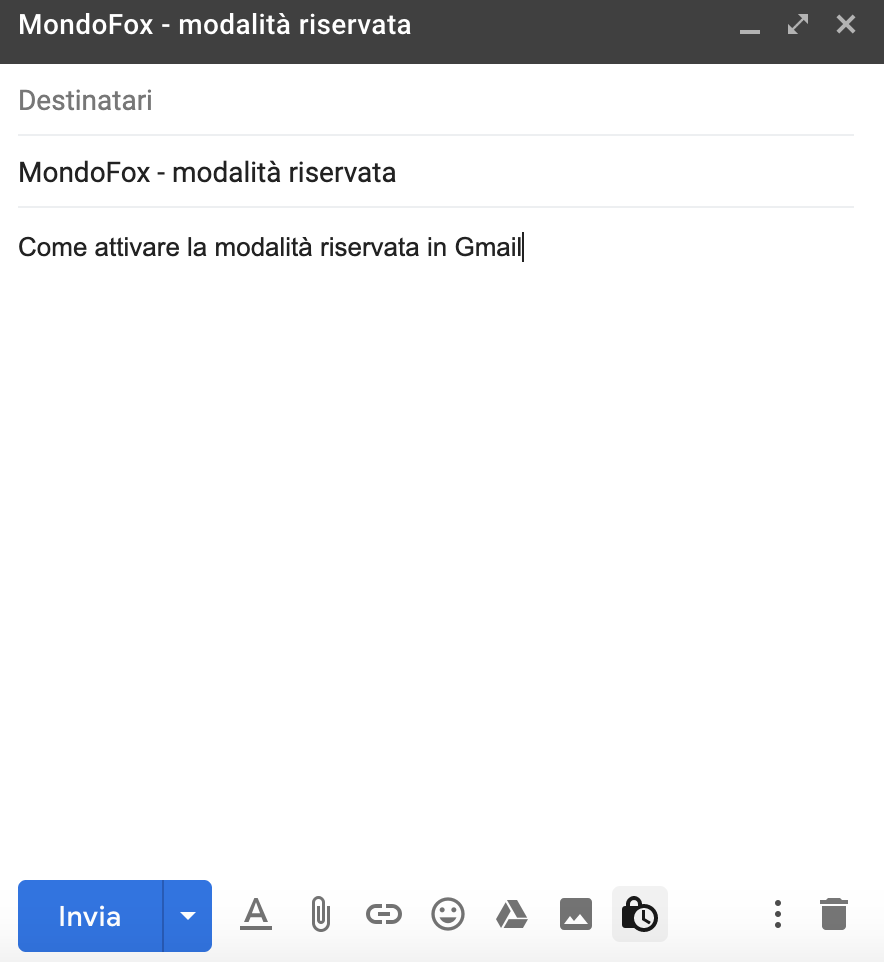 La schermata di Gmail per la scrittura di una email