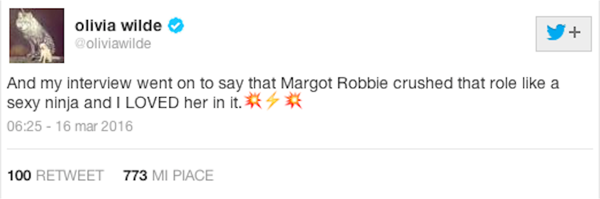 Tweet di Olivia Wilde su Margot Robbie