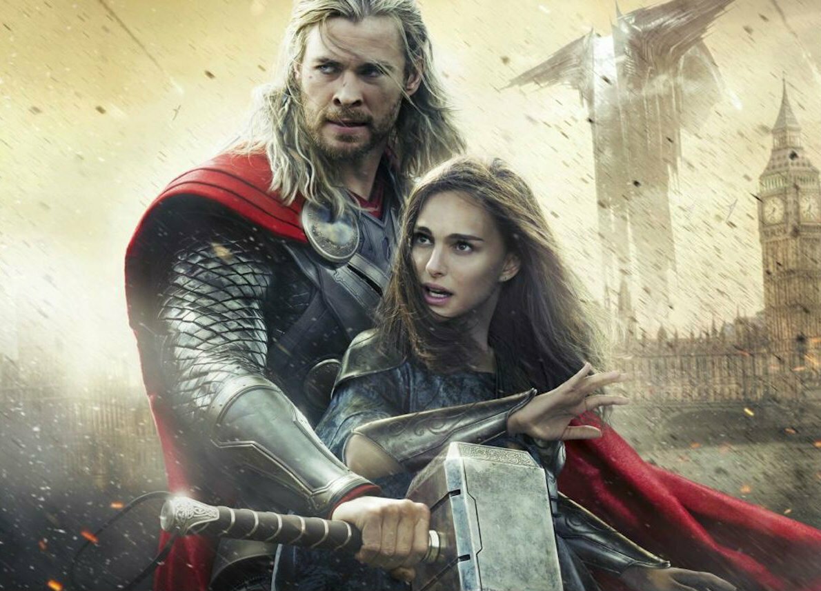 Natalie Portman e Chris Hemsworth nel poster promozionale di Thor: The Dark World