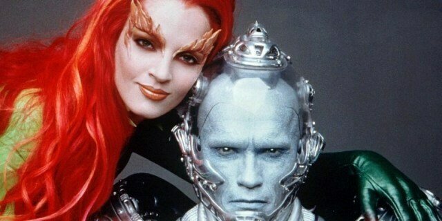 Uma Thurman e Arnold Schwarzenegger nei ruoli di Poison Ivy e Mr. Freeze