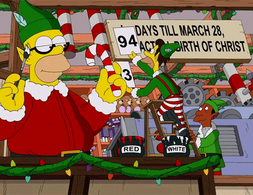 Homer Simpson in versione elfo di Natale è responsabile dei bastoni di zucchero