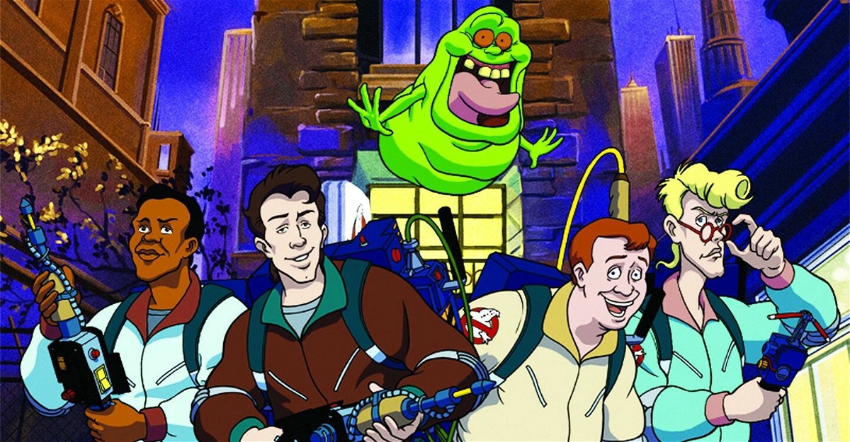 Slimer con i quattro Ghostbusters nella serie animata degli anni '80