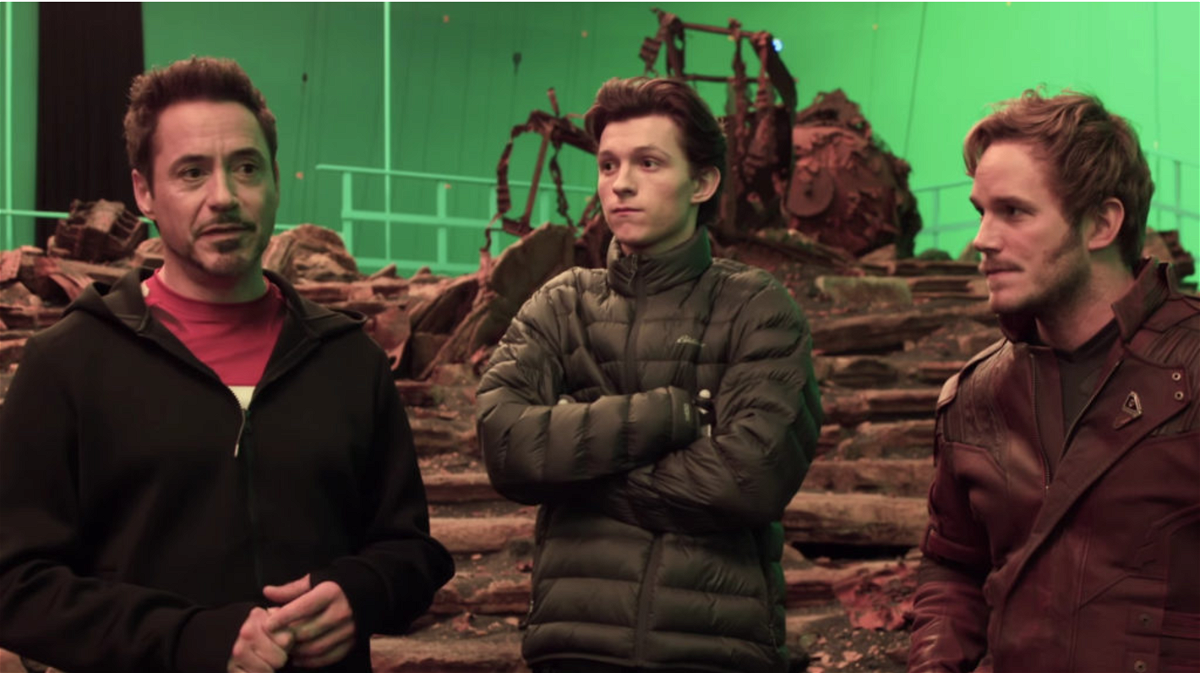 Robert Downey Jr, Tom Holland e Chris Pratt sul set di Avengers: Infinity War