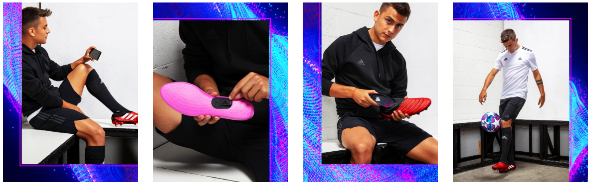 Dybala, giocatore della Juventus, mostra come utilizzare il dispositivo Adidas GMR