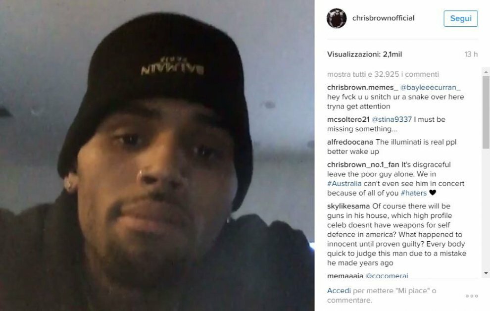 Chris Brown il video su Instagram dopo l'attacco alla modella Baylee Curran
