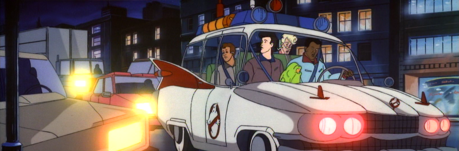 Clicca per vedere l'immagine originale La Ecto-1 nella serie animata dei Ghostbusters
