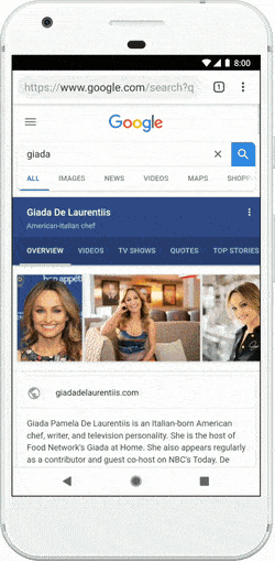 Clicca per vedere l'immagine originale Esempio di AMP Story su Google