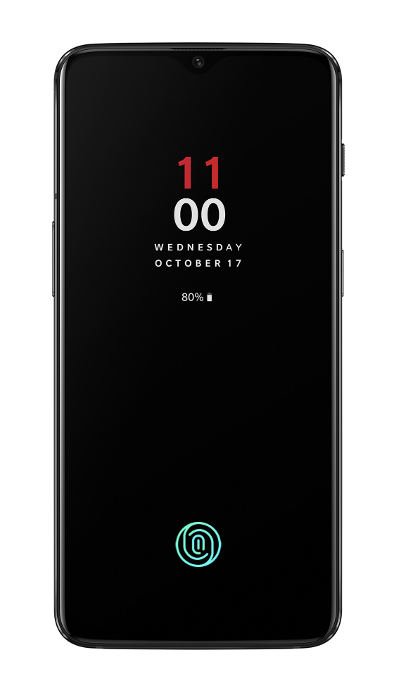 Immagine stampa del nuovo OnePlus 6T che mostra il sensore biometrico integrato nel display