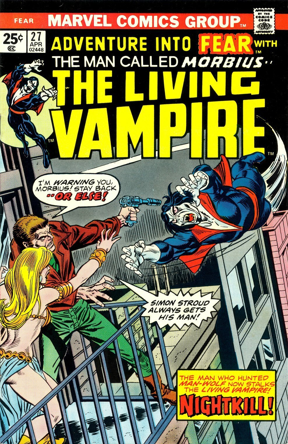 La copertina del fumetto Marvel Fear numero 27, dove Stroud e Morbius si incontrano per la prima volta