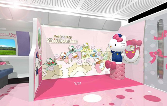 Dettagli sul design della carrozza Kawaii! Room dello Shinkansen a tema Hello Kitty