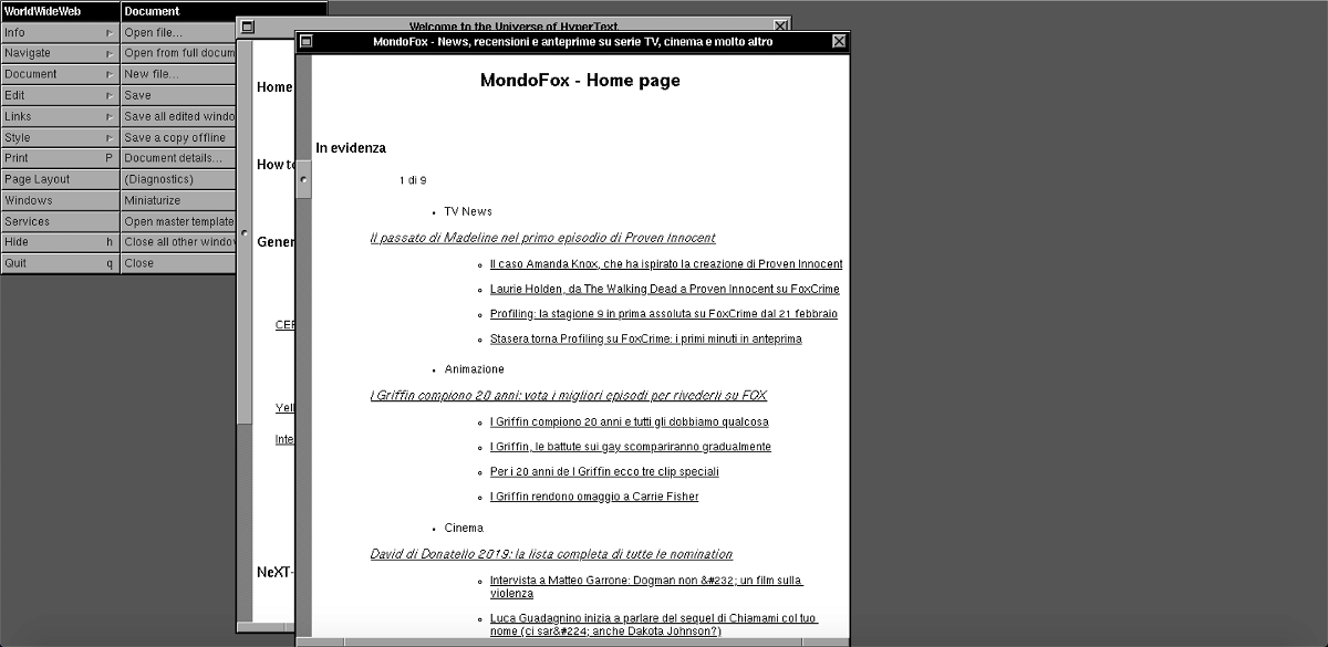 Screen della versione 1989 del sito NoSpoiler generata con un tool del CERN