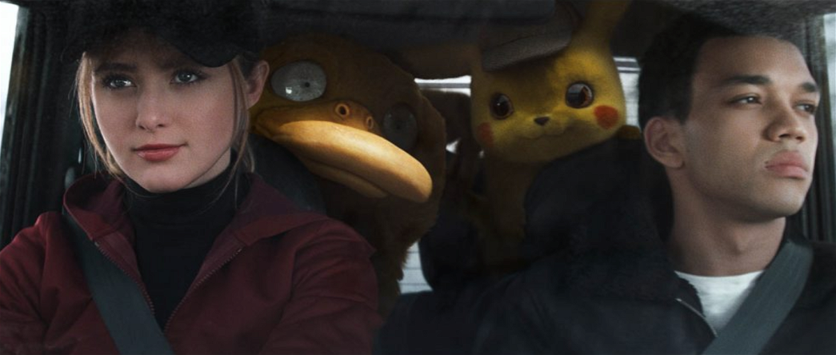 I protagonisti di Pokémon Detective Pikachu in macchina