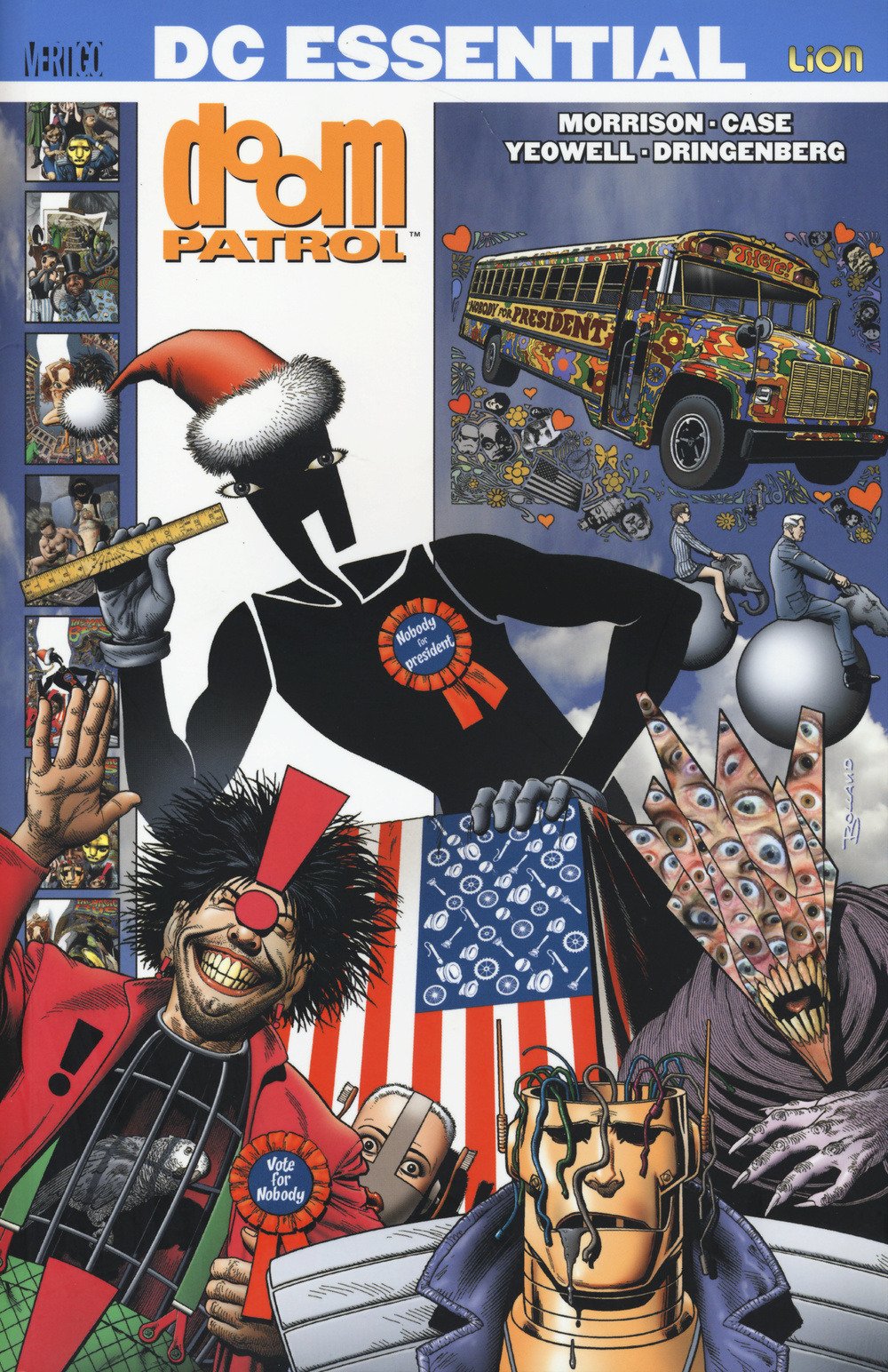 Copertina dei quattro volumi dedicati alla Doom Patrol di Grant Morrison, pubblicati da Lion Comics