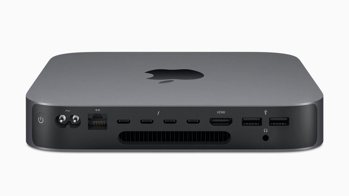 Immagine stampa che mostra le porte integrate nel nuovo Mac mini di Apple