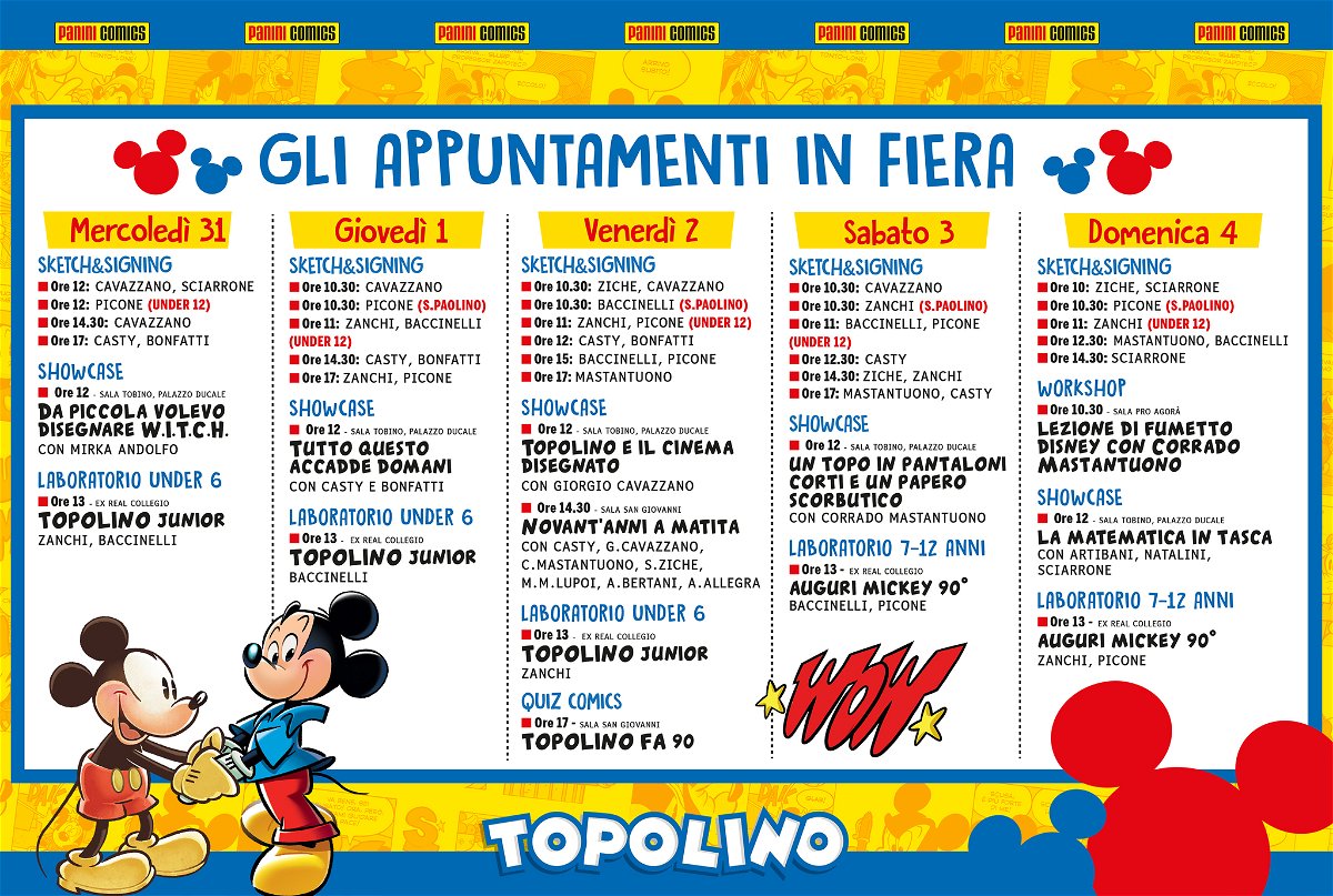 Programma di Lucca Comics per lo stand di Topolino