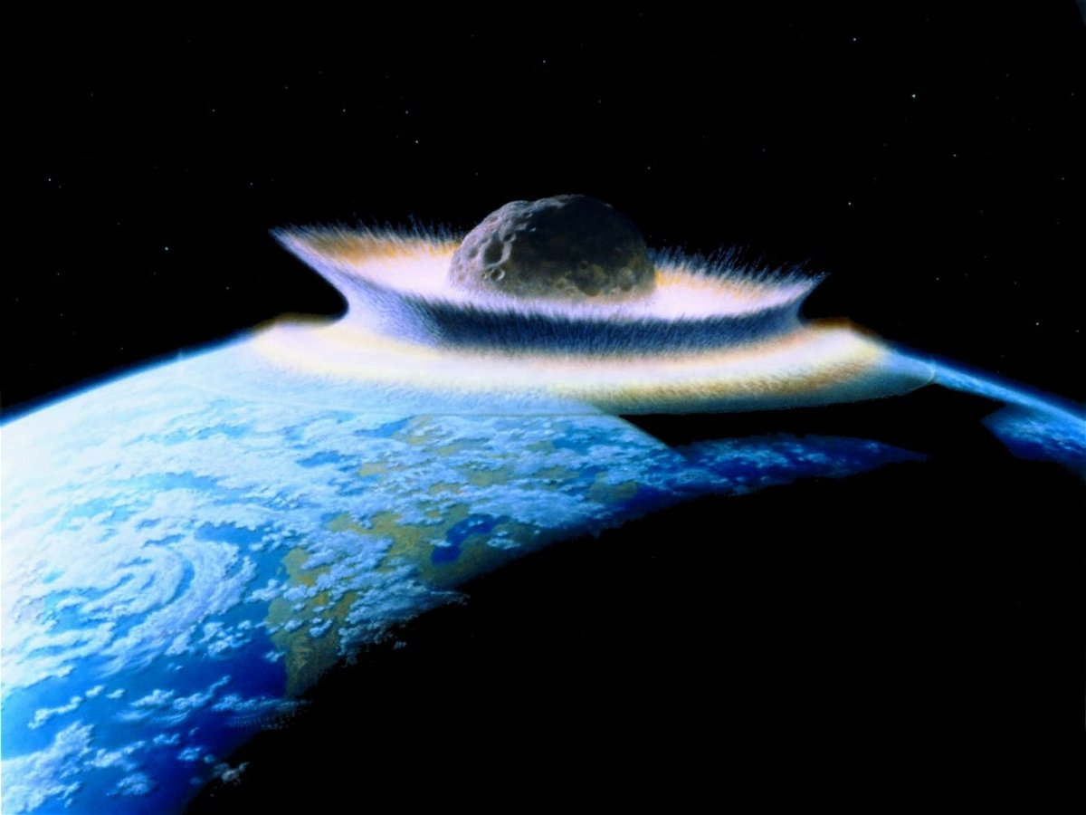 Una ricostruzione virtuale del momento in cui un gigantesco asteroide, circa 66 milioni di anni fa, si schiantò sulla Terra