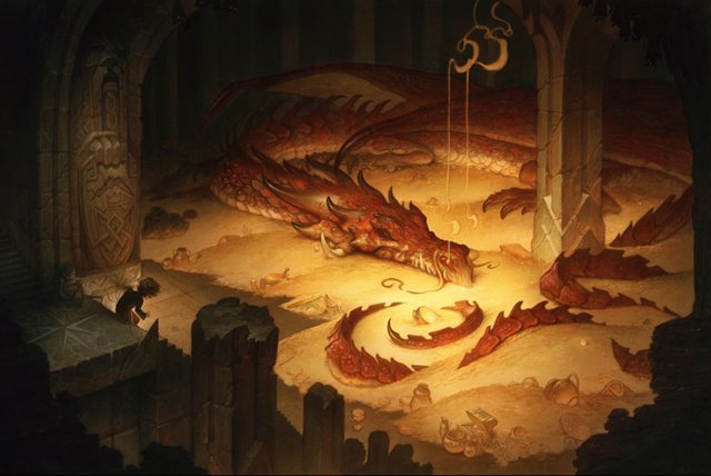 La tana del drago Smaug con il tesoro