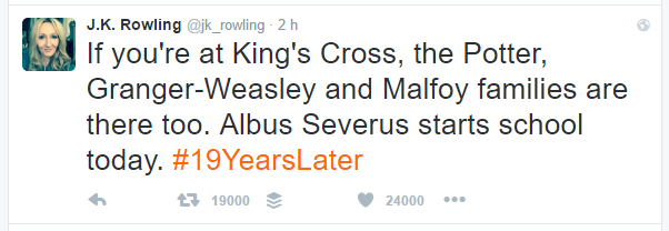 JK Rowling dà il benvenuto ad Albus Severus a Hogwarts il 1 settembre 2016