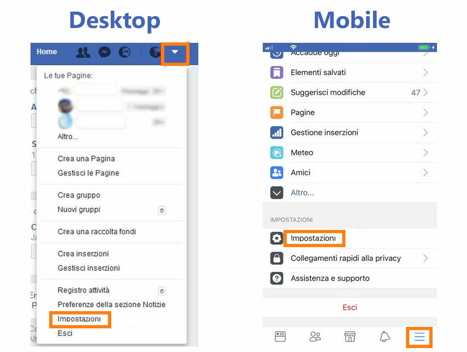 Clicca per vedere l'immagine originale Primo passaggio per disattivare account Facebook