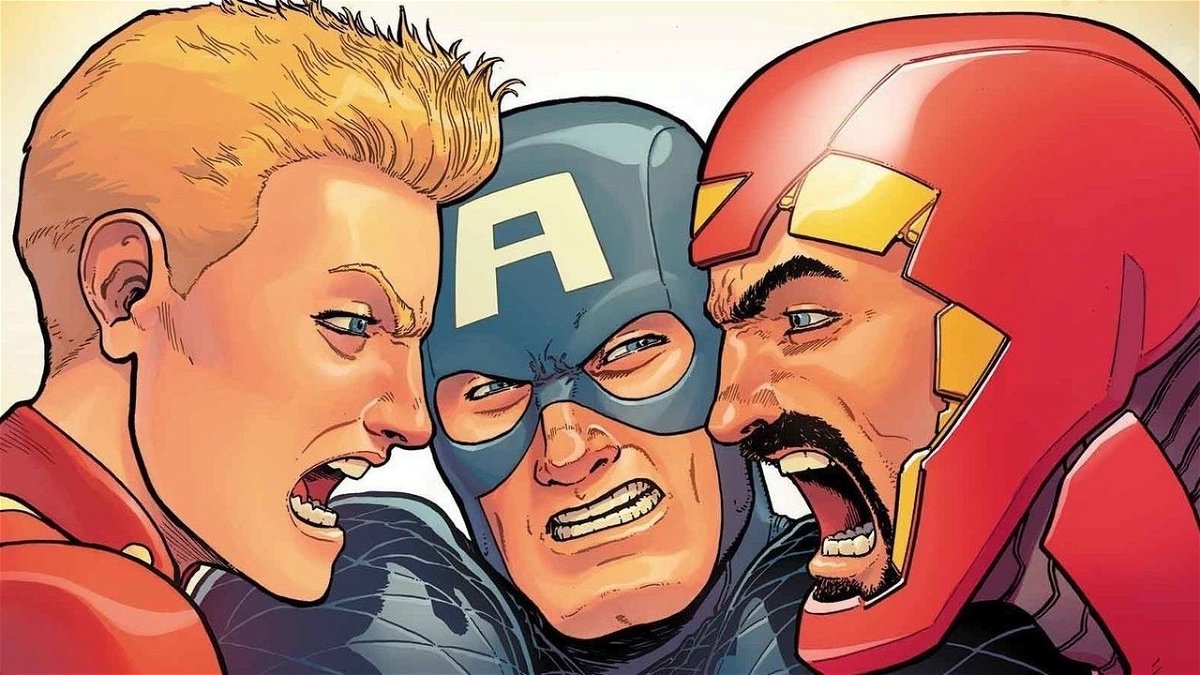 Capitan Marvel, Capitan America e Iron Man litigano in Civil War II
