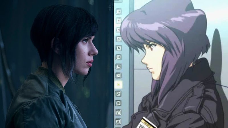 Scarlett Johansson in confronto col personaggio del manga