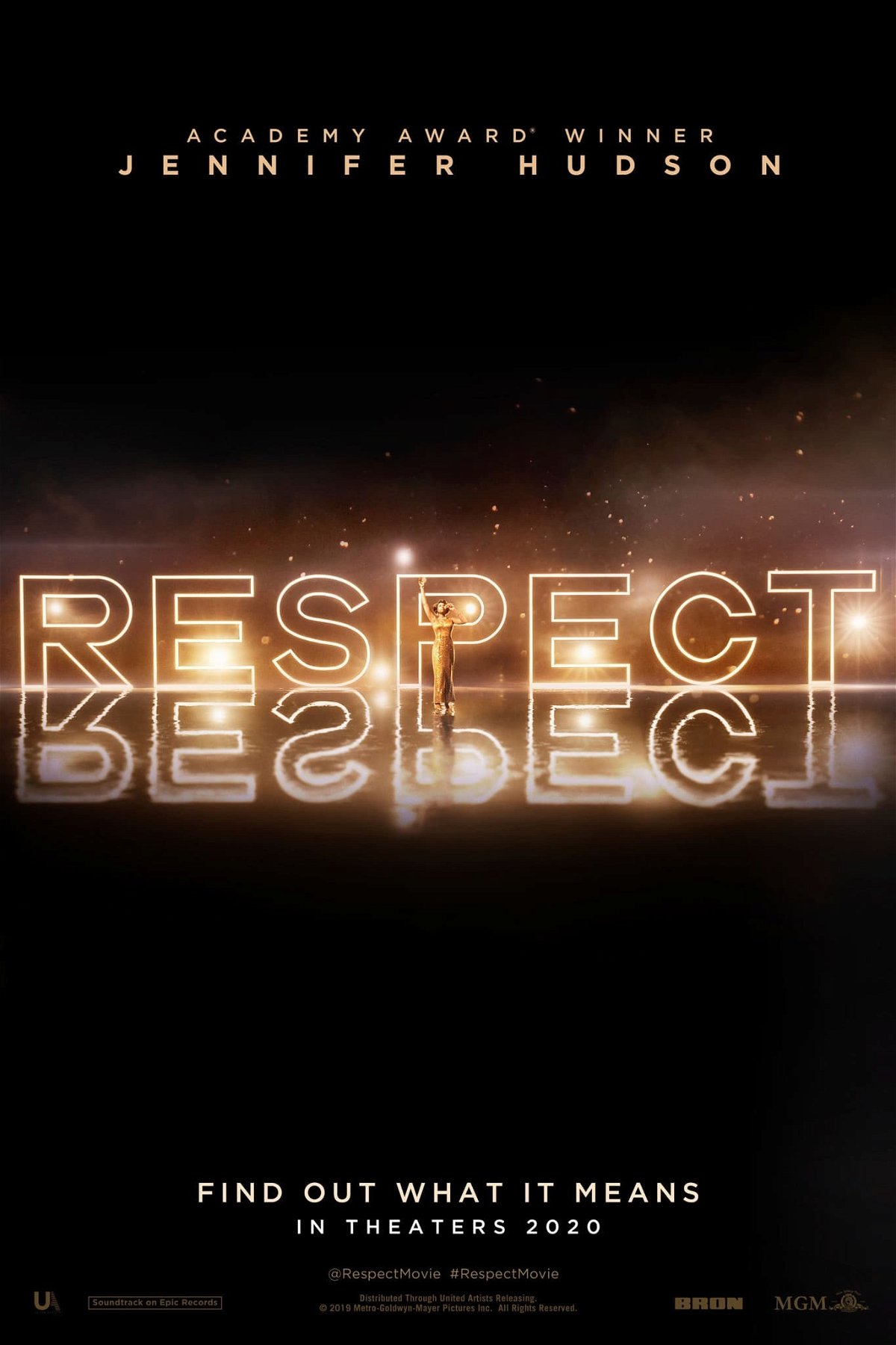 La scritta Respect illuminata sul poster del film
